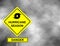 Hurricane sign road. Yellow hazard warning sign against grey sky - tornado warning, bad weather warning, vector illustration. Hurr