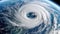 Hurricane from space. Satellite view. Super typhoon over the ocean. The eye of the hurricane. View from outer space. Weather