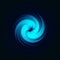 Hurricane, swirl, abstract spiral shape of circles , blue vector illustration on black background.