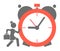 Hurry up concept, business woman with diplomat late at work, running businesslady, simple web icon