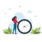 Hurrying woman and Wall Clock. Concept of time management, effective planning for productive work, deadline, countdown