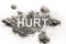 Hurt word as physical or emotional pain ache sickness