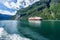 Hurtigruten cruise liner sailing on the Geirangerfjord one of the most popular destination in Norway