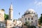 The Hurva Synagogue and the Caliph Omar Mosque early morning in the Old City of Jerusalem