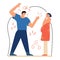 The husband aggressively waved his hand over his pregnant wife. Quarrel between spouses. Vector illustration in flat style