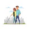 Husband and blind wife flat vector illustration