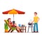 Husband doing barbecue, wife lying on lounger