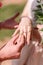 the husband puts the ring on his wife\'s finger. details
