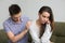 Husband supporting comforting upset depressed wife, infertility
