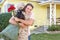 Husband Welcoming Wife Home On Army Leave