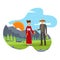 Husband and Wife, Chinese Couple Flat Illustration