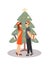 Husband and wife exchange Christmas gift near xmas tree