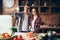 Husband and wife makes selfie on the kitchen