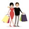 Husband and wife shopaholics. Woman and man with shopping bags from the store. Buyers. Character people vector illustration flat.