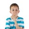 Hush! - Tense boy with big eyes, finger by lips