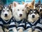 Huskies in hockey gear on ice