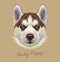 Husky animal dog cute face. Vector Alaskan puppy head portrait. Realistic fur portrait of Siberian dog on beige background