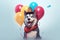 a husky dog with hats and balloons, in the style of photorealistic pastiche, photorealistic. Generative AI