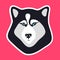 Husky dog sticker. Black and white dog fase logo. Emblem for patch. Sign or icon for mobile apps. Creative vector