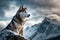 Husky On Top Of A Snowy Mountain. Generative AI