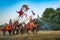 Hussars holding long lances and preparing for a charge, historical reenactment, Battle of Gniew