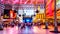 Hustle and bustle of crowds in the evening on the famous Fremont Street in the heart of downtown Las Vegas with its many Casinos