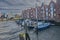 Husum harbor at ebb tide in the marshes, Germany