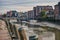 Husum harbor at ebb tide in the marshes, Germany