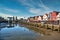 Husum harbor at ebb tide in the marshes, Germany