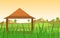 Hut in Asian Rice Field Green Paddy Plantation Agriculture Illustration