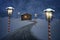 Hut lantern north pole christmas road on snow