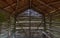 Hut made of thin wooden sticks to protect hikers, view through the interior