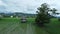 Hut in the middle of green rice fields