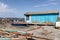 The hut and nets of the fisherman at the edge of the Thau pond towards the `Pointe du Barrou` in SÃ¨te - Herault - France