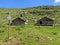 Huts in the Dolomiltes landscape a mountain range in northeastern Italy