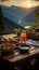 Hutte in Tirol Alm offers a serene sunrise breakfast on its wooden patio