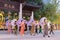 Huzhou, China - August 27, 2021: Elderly fitness dance in China. Social dance performance in the square at night. Happy