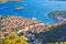 Hvar bay and yachting harbor aerial panoramic view