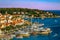 Hvar resort view with luxury harbor from the hill, Croatia