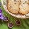 Hyacinth, cookies, candy and wicker basket