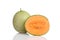 Hybrid cantaloupe honeydew melon sliced with seeds