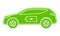 Hybrid car green icon. Electric powered environmental vehicle side view. Contour automobile with battery sign.