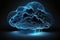 Hybrid Cloud Solutions. Cloud computing industry, cloud platform. Fog computing . Blue neon digital cloud. AI generative