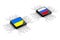Hybrid and Cyber War Concept. Microchip CPU Processors with Circuit and Ukraine and Russia Flags. 3d Rendering