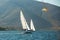 HYDRA, GREECE - Sailboat participate in sailing regatta