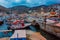 Hydra, Greece, September 5, 2022: Sunrise view of port of Hydra