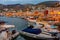 Hydra, Greece, September 5, 2022: Sunrise view of port of Hydra