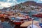 Hydra, Greece, September 5, 2022: Sunrise view of port of Hydra