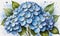 Hydrangea Harmony: Watercolor Blooms Adorned with Dew-Kissed Elegance