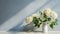 Hydrangea In White Vase: Minimalist Photorealistic Rendering With Soft Shadow